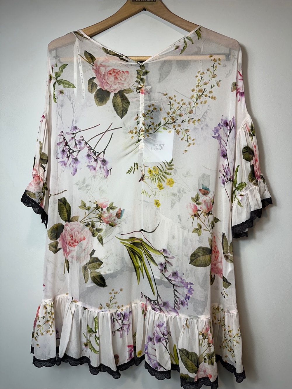 Twinset Simona Barbieri Sheer Floral Ruffle Blouse US S | IT 40 Boho NWT